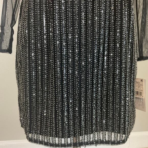 Aidan Mattox Beaded Long Sleeve Mini Sheath Cocktail Dress Black Size 4 - Picture 7 of 12